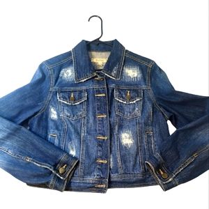 Decree Distressed Denim Trucker Cropped Jacket XL 100% Cotton Blue